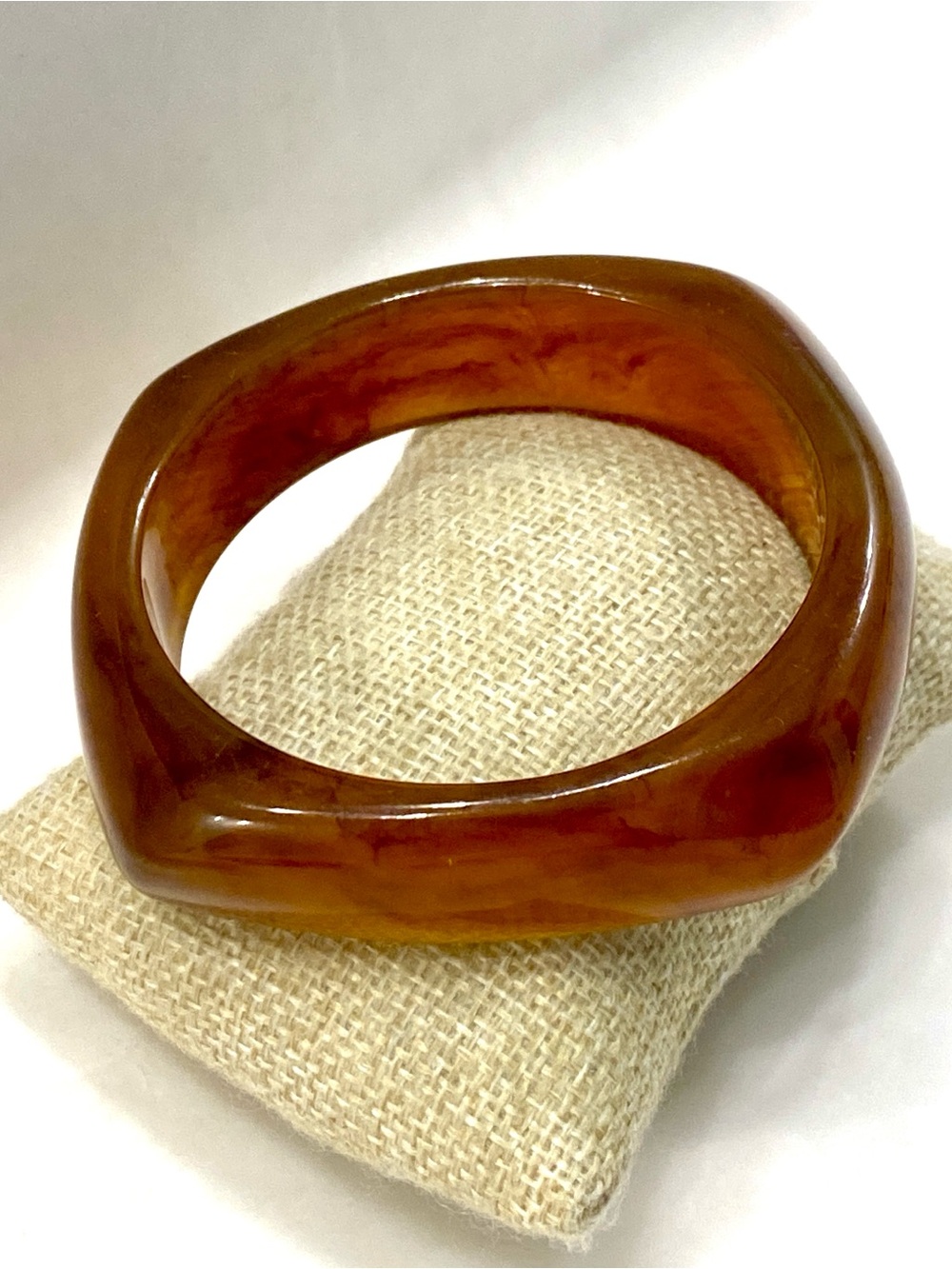Vintage Chunky Amber Lucite Square Bangle Bracelet Tortoiseshell Acrylic Mod